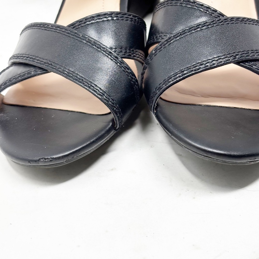 Cole Haan Leather Criss Cross Sandals Size 9.5 Ankle‎ Strap Wedge Black Classic - Picture 3 of 10